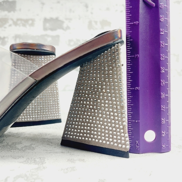 New BP Collins Gray Translucent Strap Rhinestone Triangle Heel Slide Sandal H458 - Picture 9 of 14